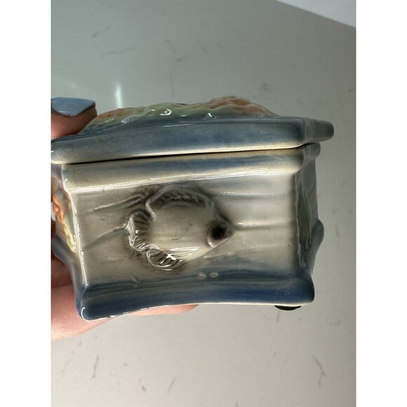 Vintage Ceramic Trinket Box Coastal Scene Palm Tree & Lighthouse Cottage - Picture 5 of 8